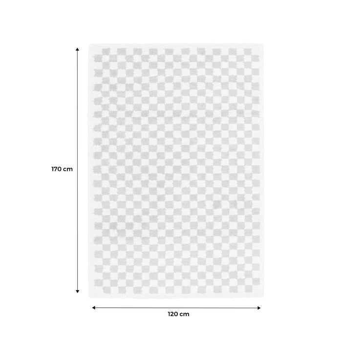 Tappeto vintage a scacchiera rosa e crema