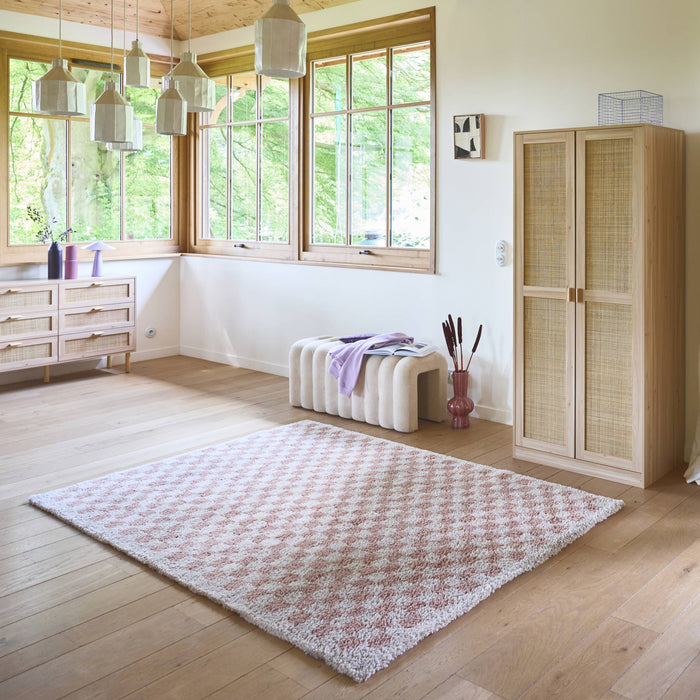 Tappeto shaggy per interni 80x150cm a scacchiera rosa antico i sweeek