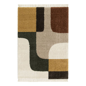 Tappeto interno shaggy motivo geometrico multicolore con frange