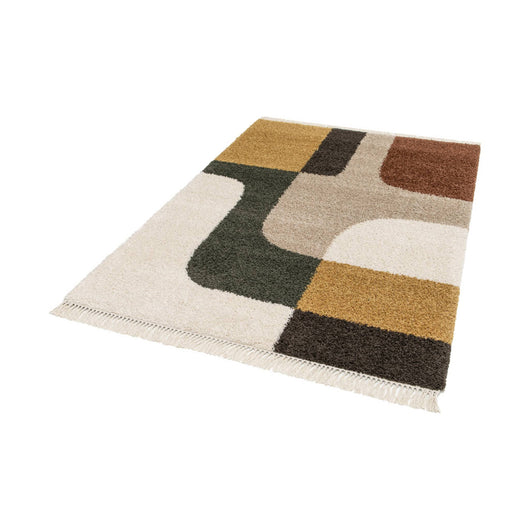 Tappeto interno shaggy motivo geometrico multicolore con frange