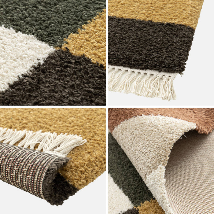 Tappeto interno shaggy motivo geometrico multicolore con frange
