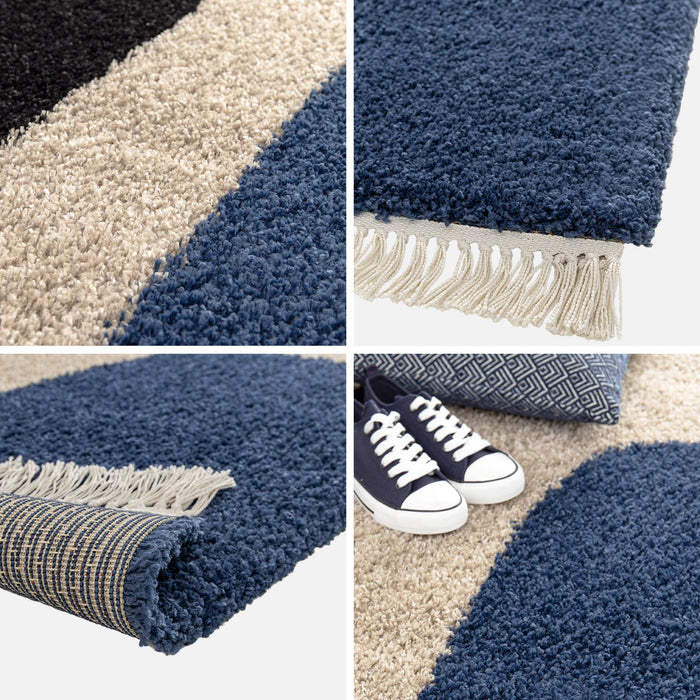 Tappeto shaggy, motivo geometrico, crema