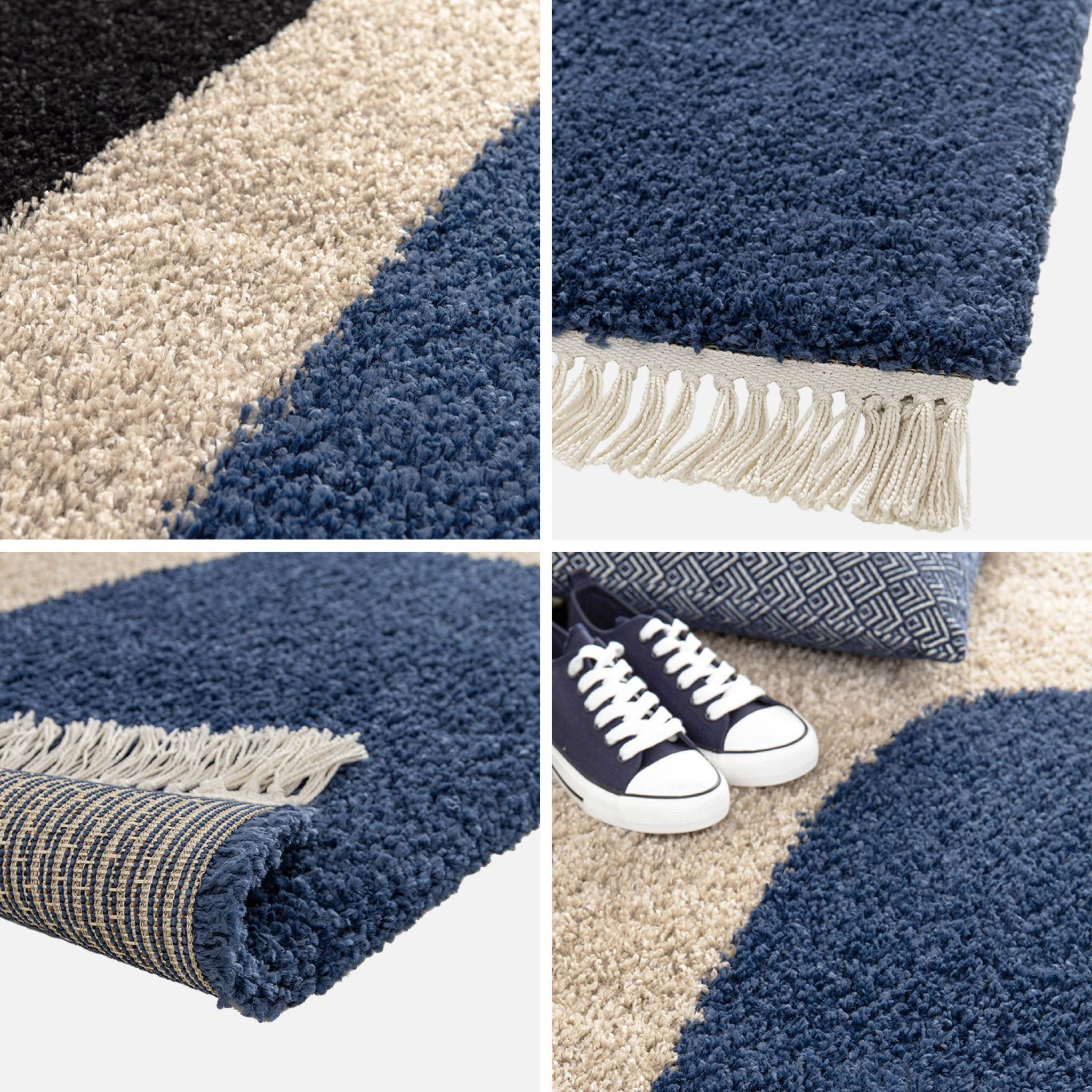 Tappeto shaggy, motivo geometrico, crema