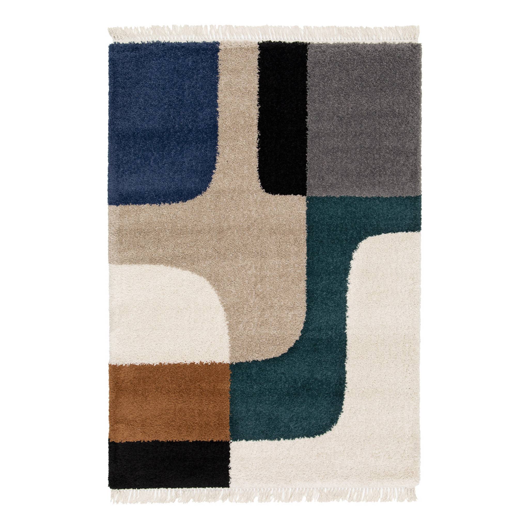 Tappeto shaggy, motivo geometrico, crema