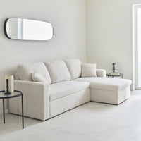 Divano letto angolare e reversibile, 3 posti in tessuto bouclé, crema