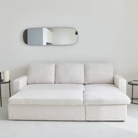 Divano letto angolare e reversibile, 3 posti in tessuto bouclé, crema