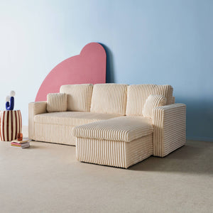 Divano letto reversibile effetto pelliccia a coste, 3 posti, crema