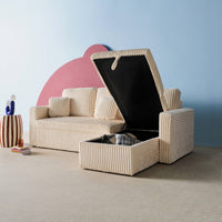 Divano letto reversibile effetto pelliccia a coste, 3 posti, crema