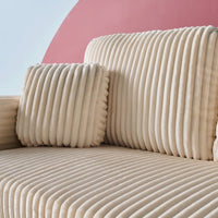 Divano letto reversibile effetto pelliccia a coste, 3 posti, crema