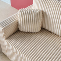 Divano letto reversibile effetto pelliccia a coste, 3 posti, crema