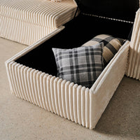 Divano letto reversibile effetto pelliccia a coste, 3 posti, crema