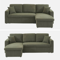 Divano letto angolare e reversibile, 3 posti in tessuto bouclé, verde
