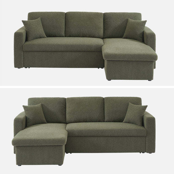 Divano letto angolare e reversibile, 3 posti in tessuto bouclé, verde