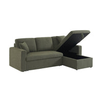 Divano letto angolare e reversibile, 3 posti in tessuto bouclé, verde