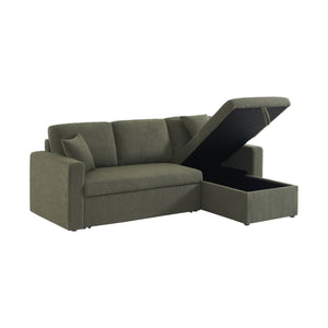 Divano letto angolare e reversibile, 3 posti in tessuto bouclé, verde