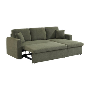 Divano letto angolare e reversibile, 3 posti in tessuto bouclé, verde