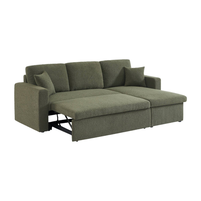 Divano letto angolare e reversibile, 3 posti in tessuto bouclé, verde