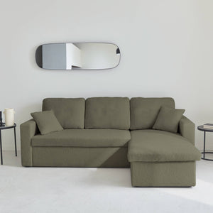 Divano letto angolare e reversibile, 3 posti in tessuto bouclé, verde