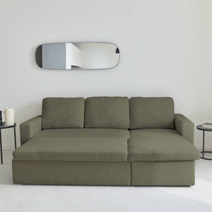 Divano letto angolare e reversibile, 3 posti in tessuto bouclé, verde