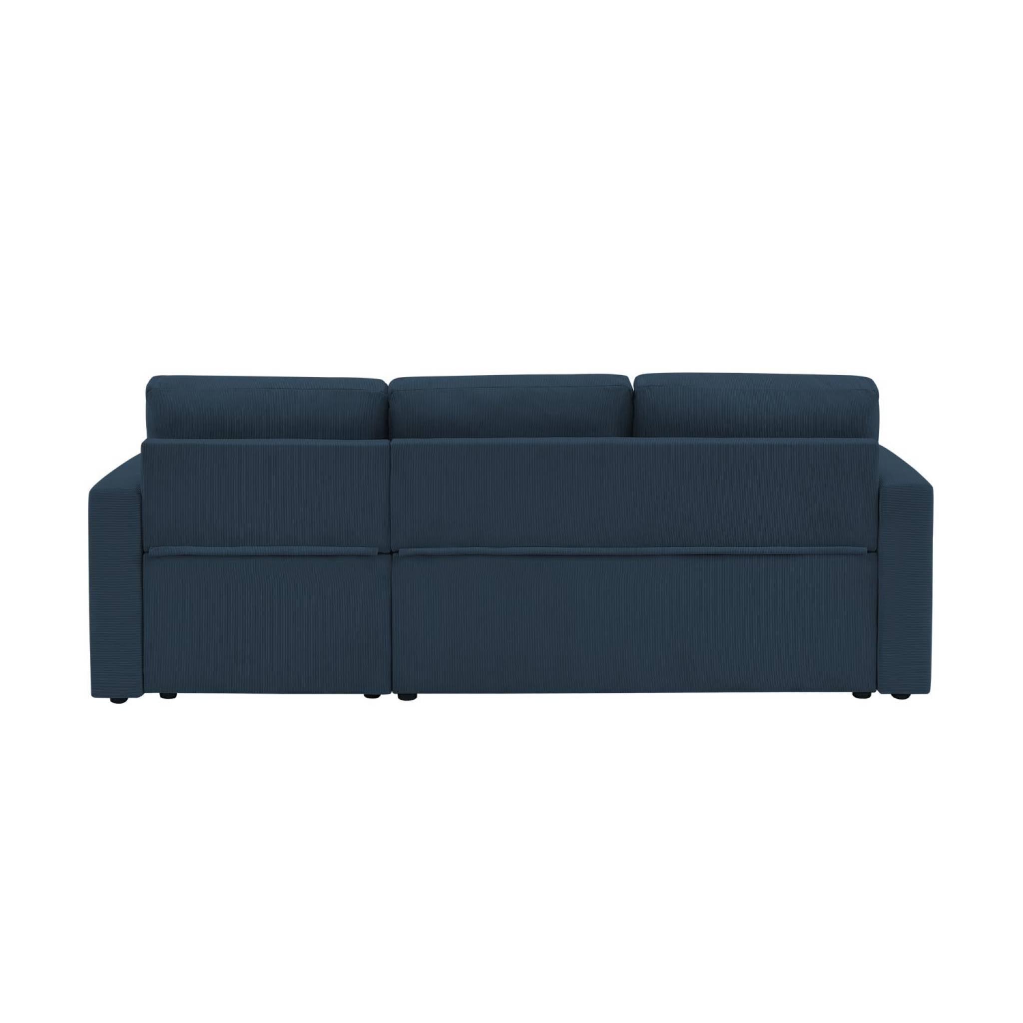 Divano letto angolare in velluto a coste a 3 posti, blu