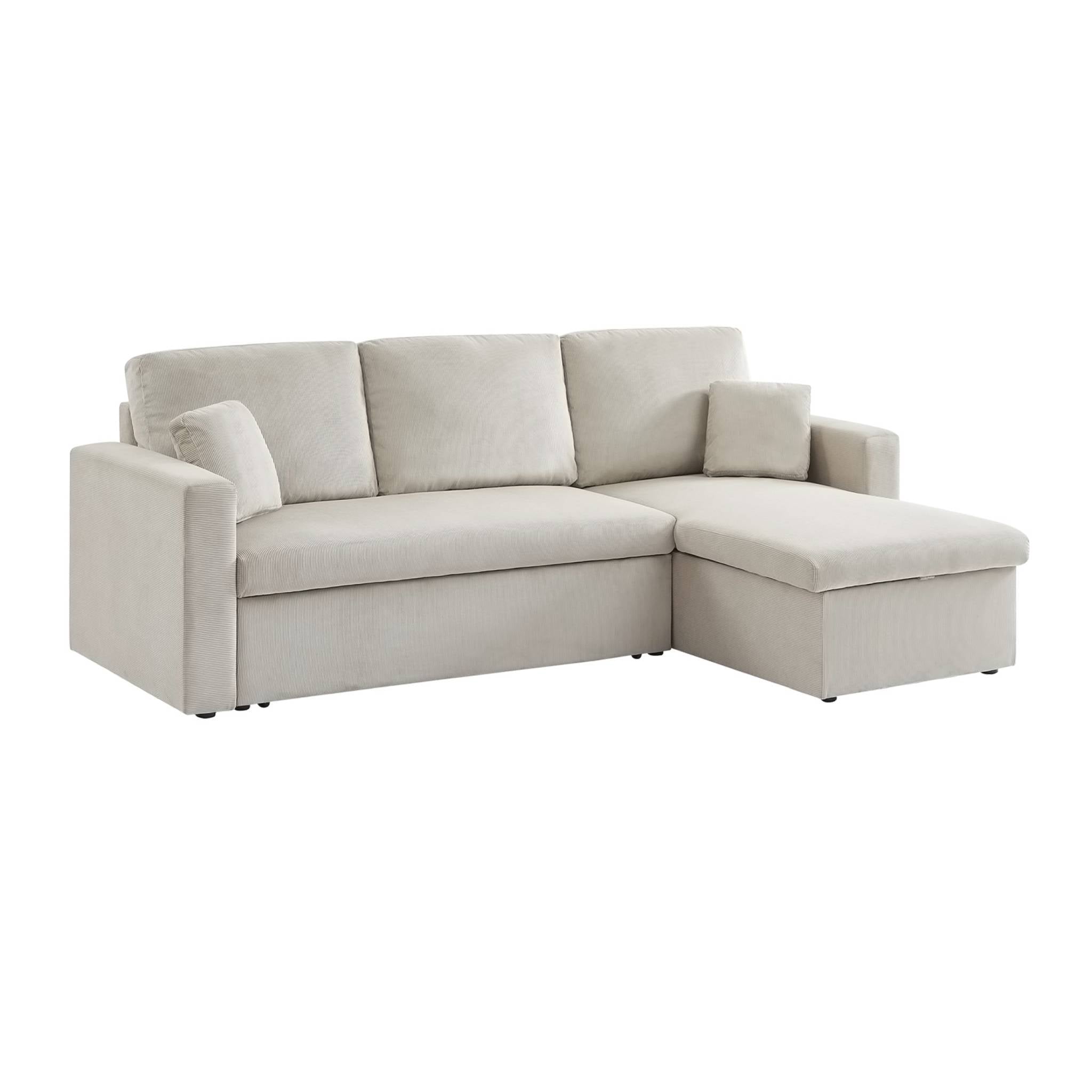 Divano letto angolare in velluto a coste a 3 posti, grigio