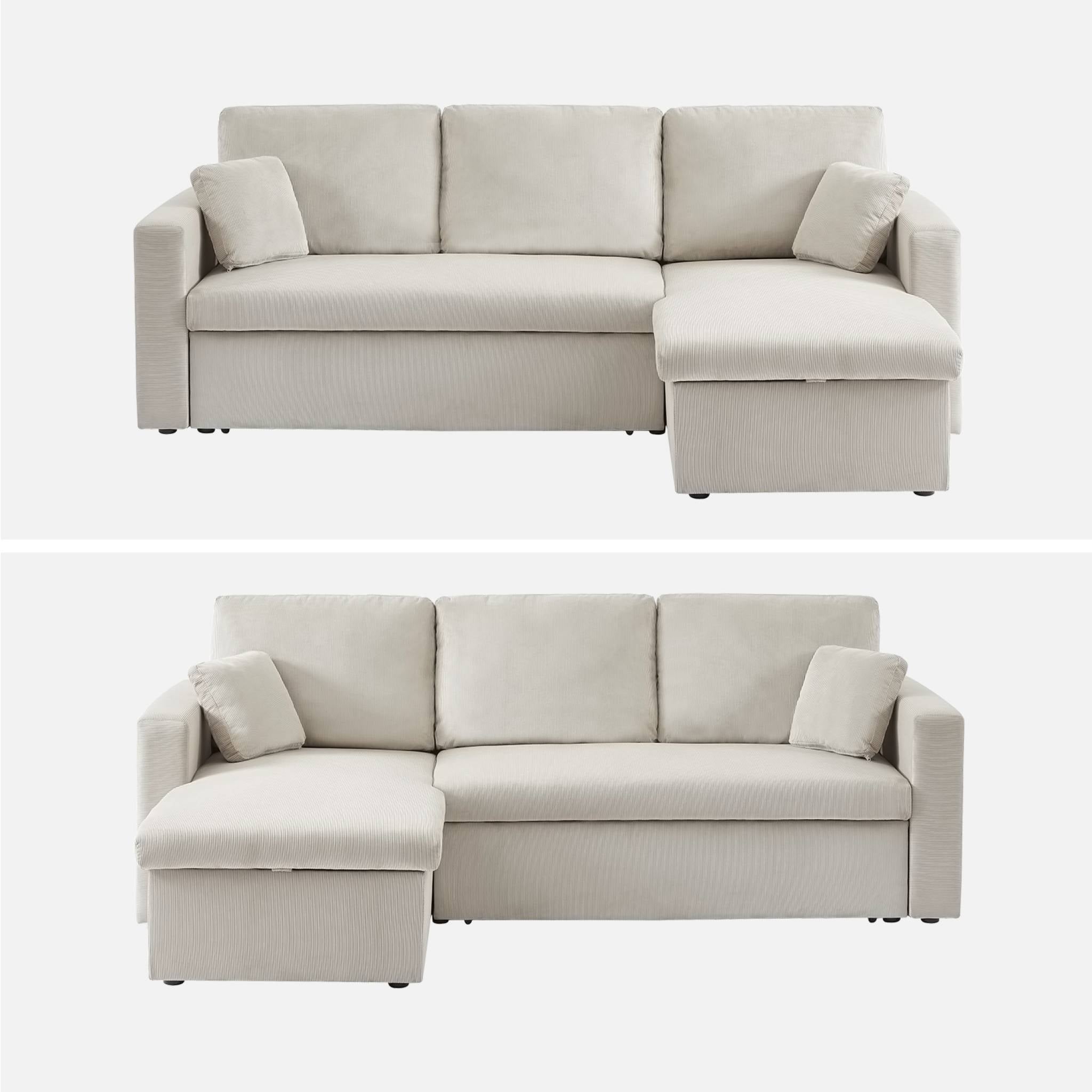 Divano letto angolare in velluto a coste a 3 posti, grigio