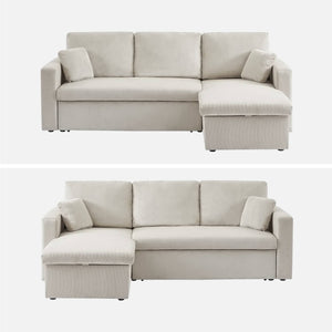 Divano letto angolare in velluto a coste a 3 posti, grigio