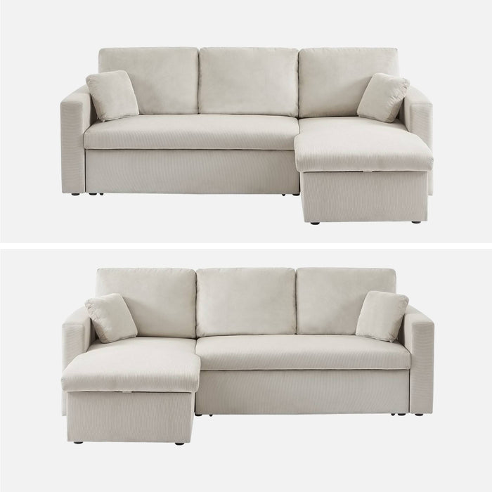 Divano letto angolare in velluto a coste a 3 posti, grigio