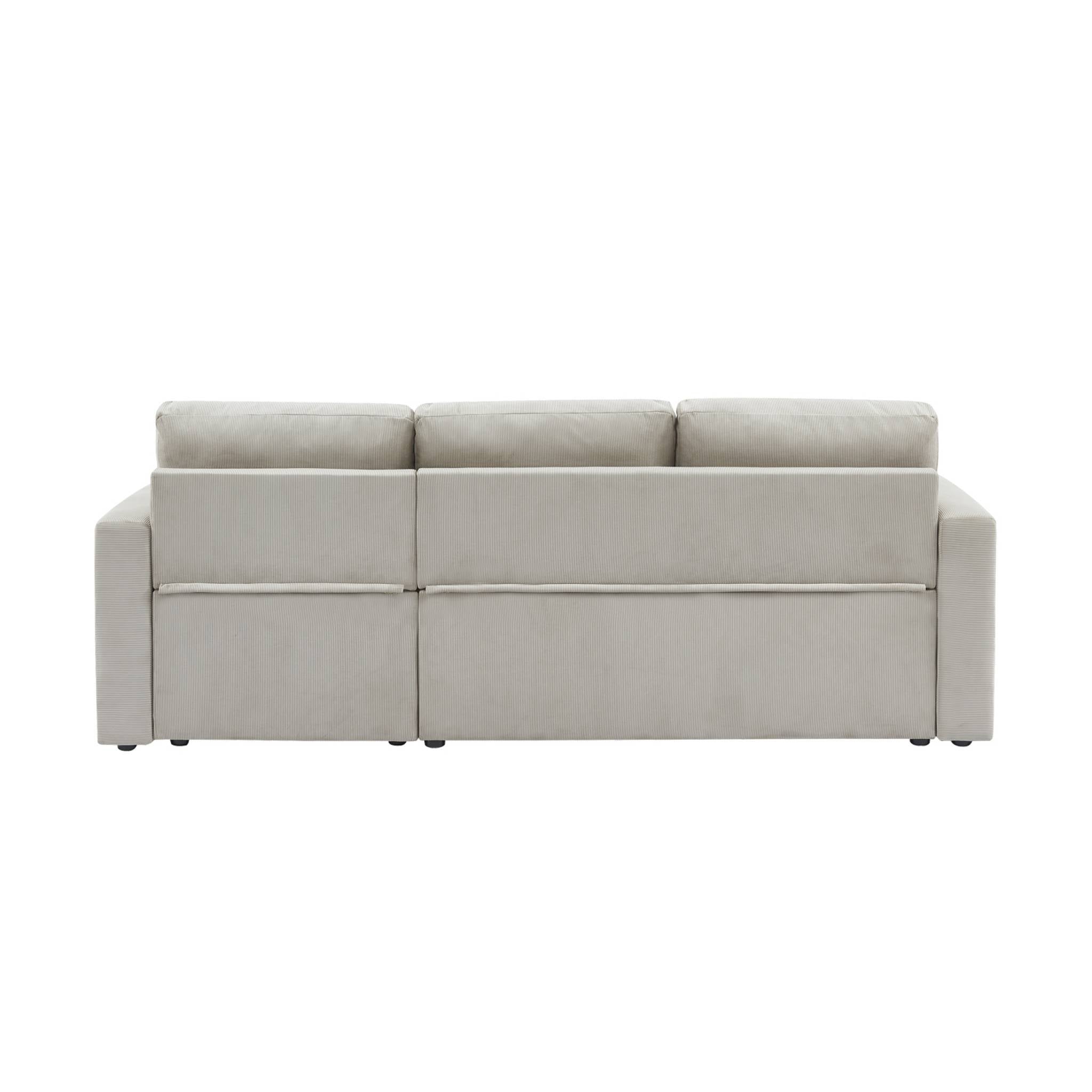 Divano letto angolare in velluto a coste a 3 posti, grigio