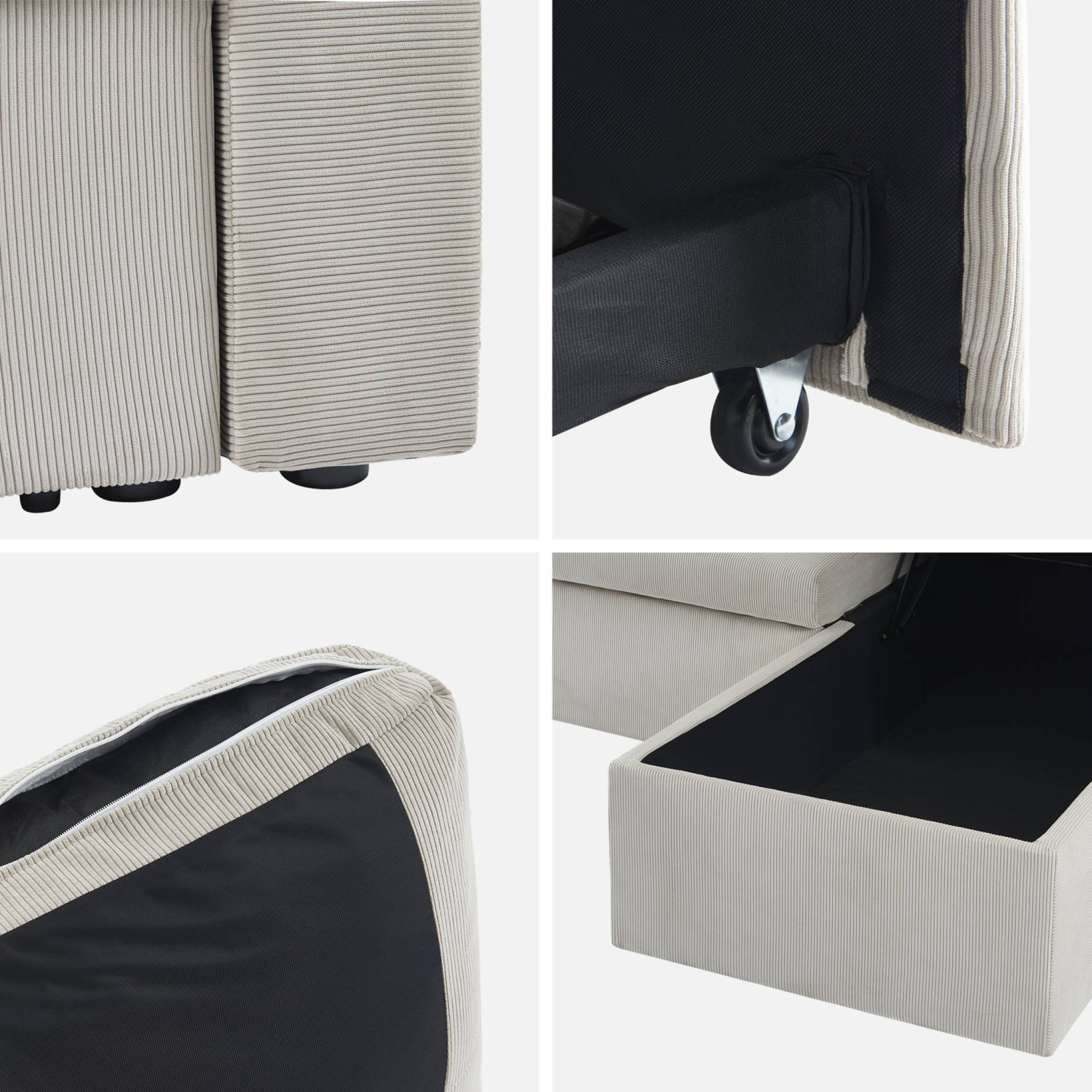 Divano letto angolare in velluto a coste a 3 posti, grigio