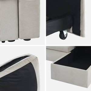 Divano letto angolare in velluto a coste a 3 posti, grigio