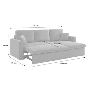 Divano letto angolare in velluto a coste a 3 posti, grigio scuro