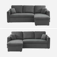 Divano letto angolare in velluto a coste a 3 posti, grigio scuro