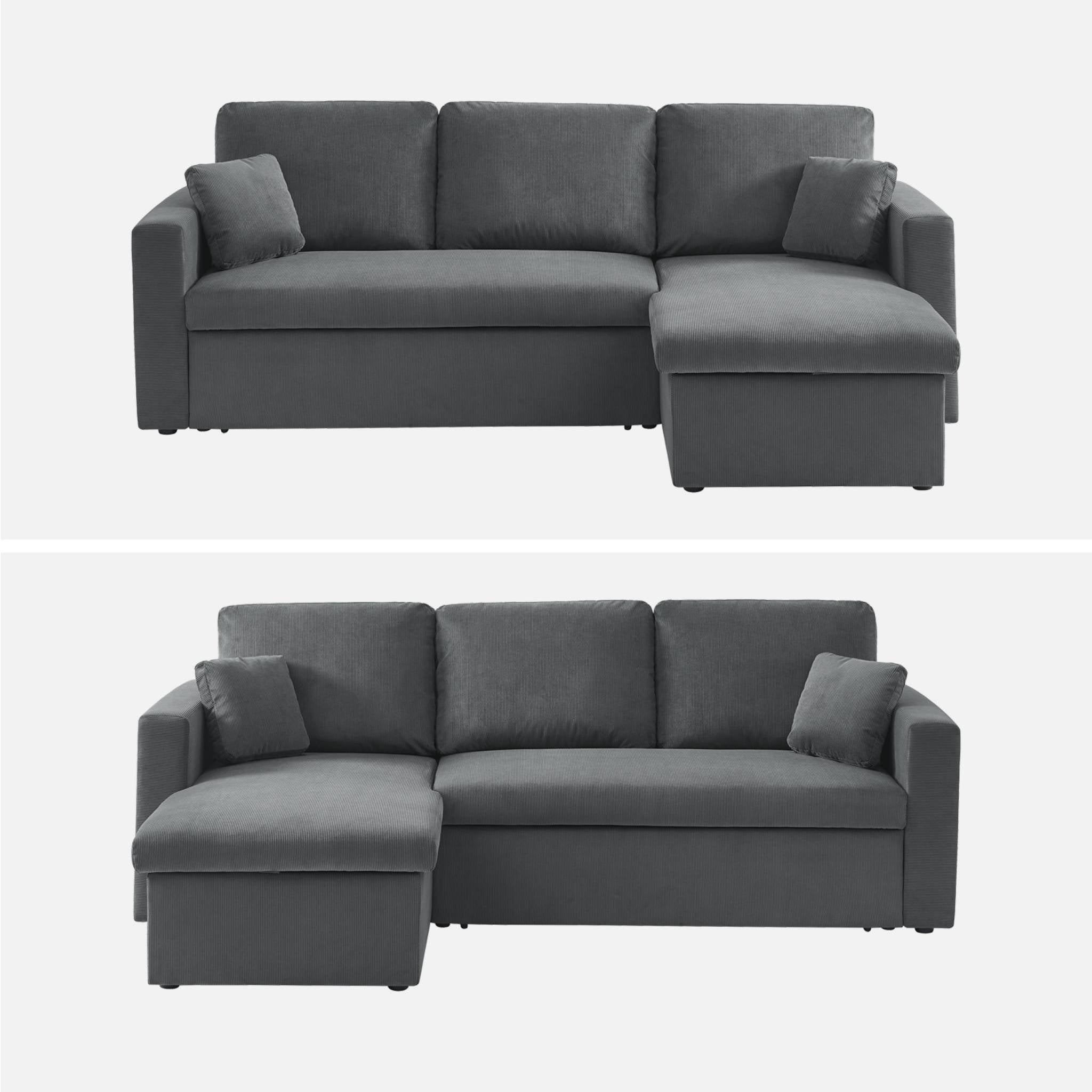 Divano letto angolare in velluto a coste a 3 posti, grigio scuro