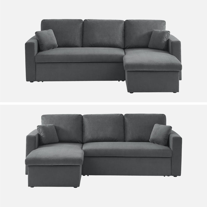 Divano letto angolare in velluto a coste a 3 posti, grigio scuro