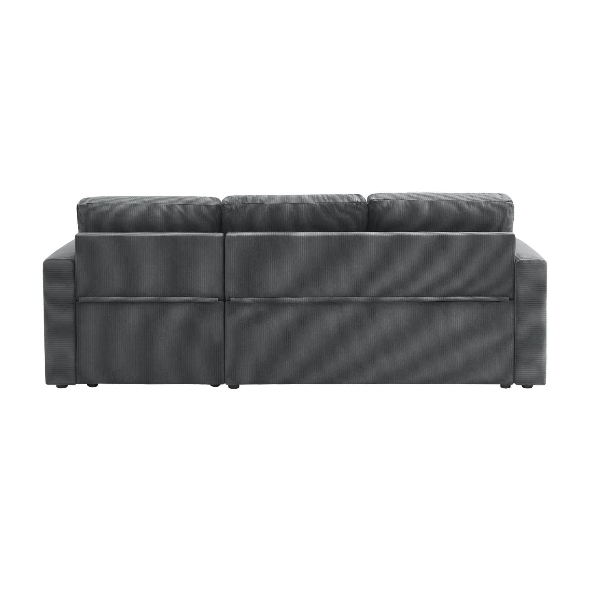 Divano letto angolare in velluto a coste a 3 posti, grigio scuro