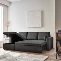 Divano letto angolare in velluto a coste a 3 posti, grigio scuro