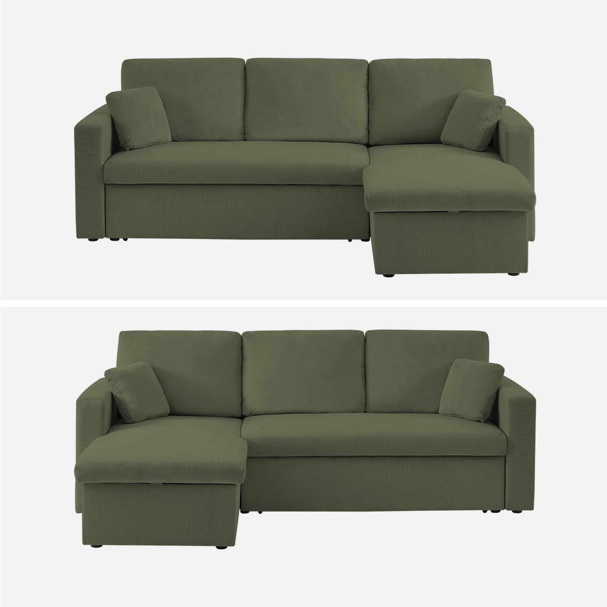 Divano letto angolare in velluto a coste a 3 posti, kaki