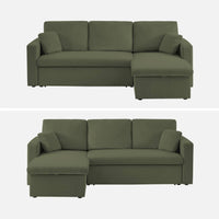 Divano letto angolare in velluto a coste a 3 posti, kaki