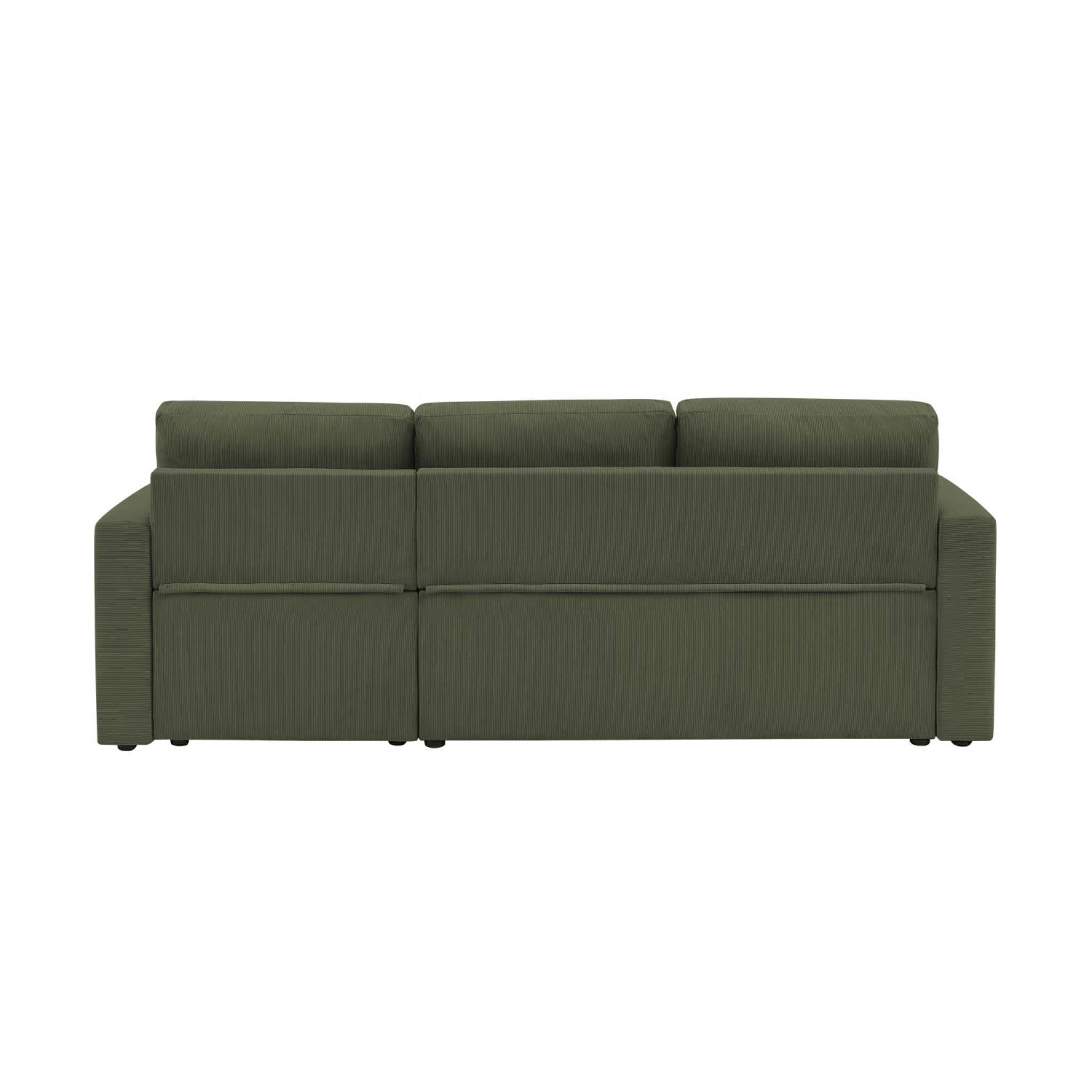 Divano letto angolare in velluto a coste a 3 posti, kaki