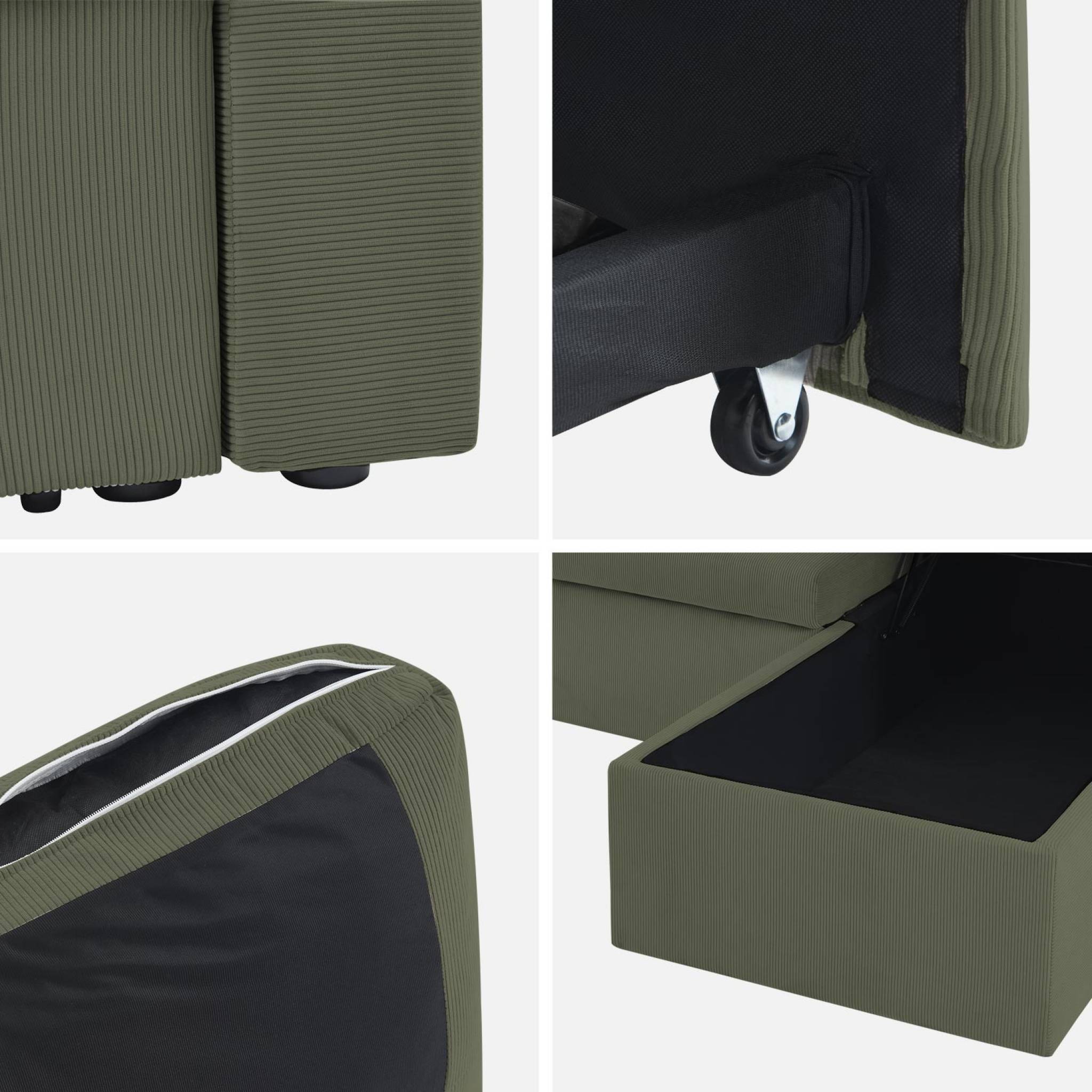 Divano letto angolare in velluto a coste a 3 posti, kaki