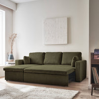 Divano letto angolare in velluto a coste a 3 posti, kaki