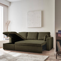 Divano letto angolare in velluto a coste a 3 posti, kaki