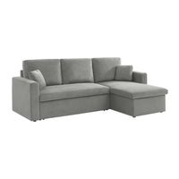 Divano letto angolare in velluto a coste a 3 posti, grigio chiaro