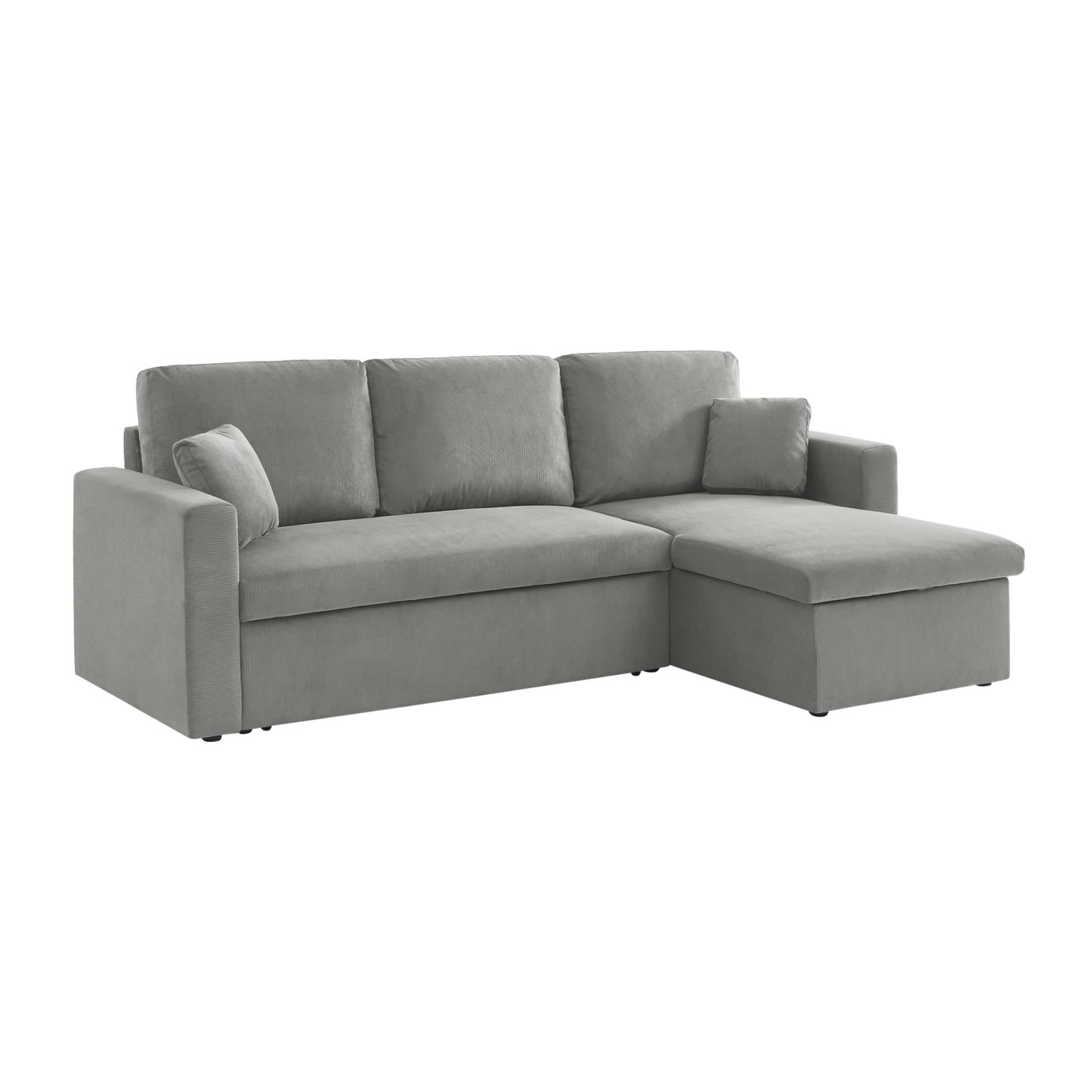 Divano letto angolare in velluto a coste a 3 posti, grigio chiaro