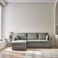 Divano letto angolare in velluto a coste a 3 posti, grigio chiaro