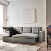Divano letto angolare in velluto a coste a 3 posti, grigio chiaro