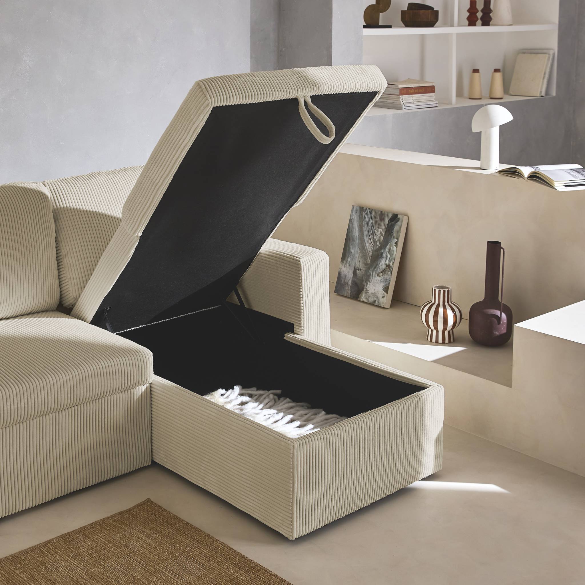 Divano letto angolare e reversibile 3 posti, grigio