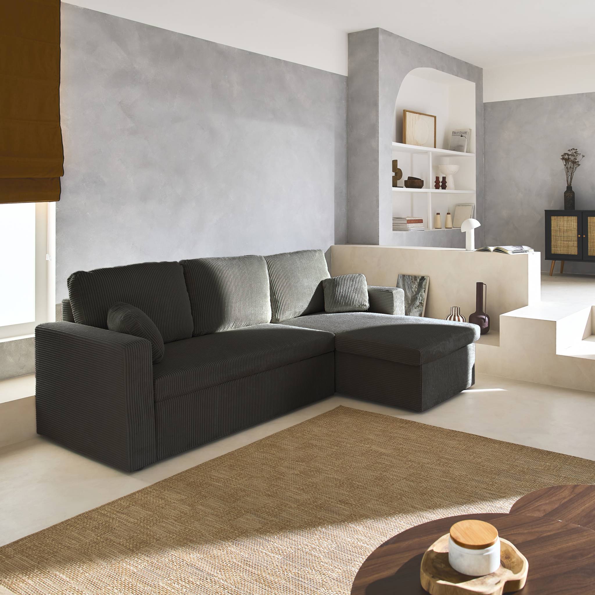 Divano letto angolare e reversibile 3 posti, grigio scuro