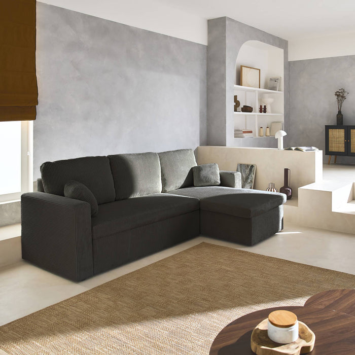 Divano letto angolare e reversibile 3 posti, grigio scuro